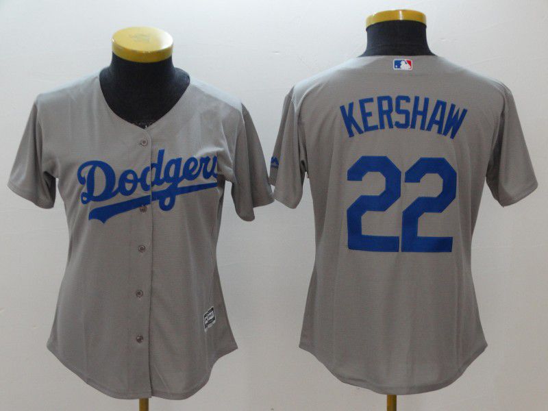 Women Los Angeles Dodgers #22 Kershaw Grey MLB Jerseys